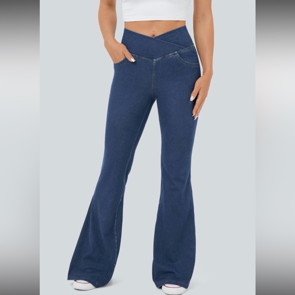 HALARA Navy Blue High-Rise Flare Jeans
